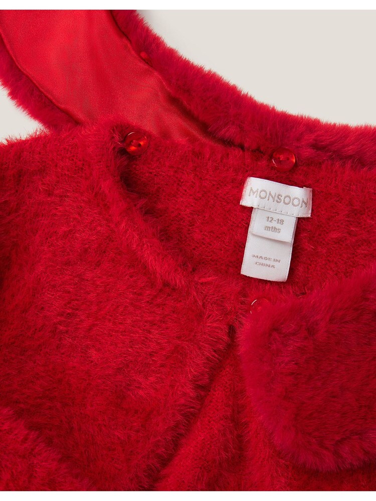 Monsoon Red Baby Detachable Collar Fuzzy Cardigan - Image 3 of 3 Monsoon Red Baby Detachable Collar Fuzzy Cardigan - Image 3 of 3