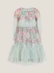 Monsoon Green Nadia Long Sleeve Floral Tulle Party Dress - Image 2 of 4