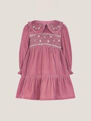 Monsoon Pink Baby Floral Embroidered Velvet Dress - Image 1 of 3