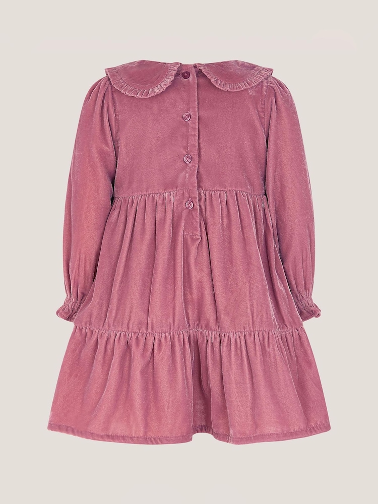 Monsoon Pink Baby Floral Embroidered Velvet Dress - Image 2 of 3