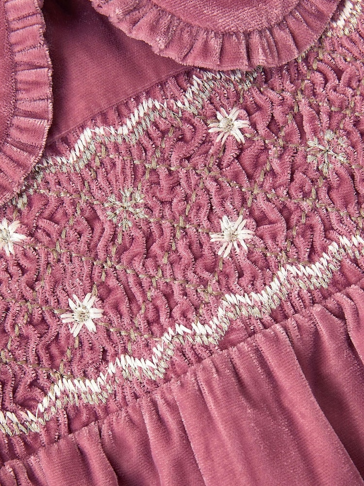 Monsoon Pink Baby Floral Embroidered Velvet Dress - Image 3 of 3