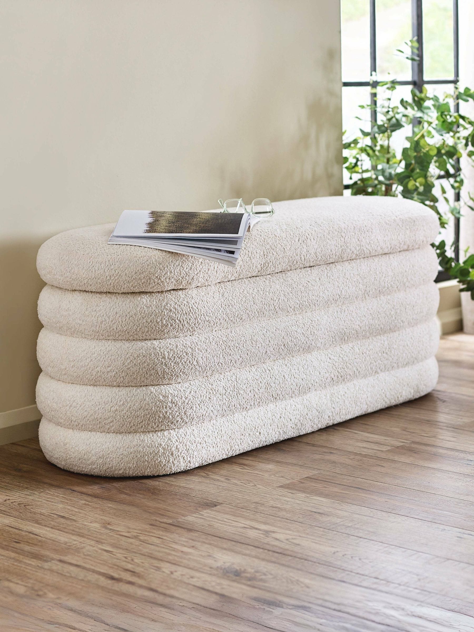 Julian Bowen Hailey Storage Ottoman, Bouclé, Ivory - H50 x W121 x D40cm | Contemporary Storage Seat for Hallway or Bedroom, Soft Boucle, No Assembly Needed, Easy-Lift Ottoman Storage - Image 4