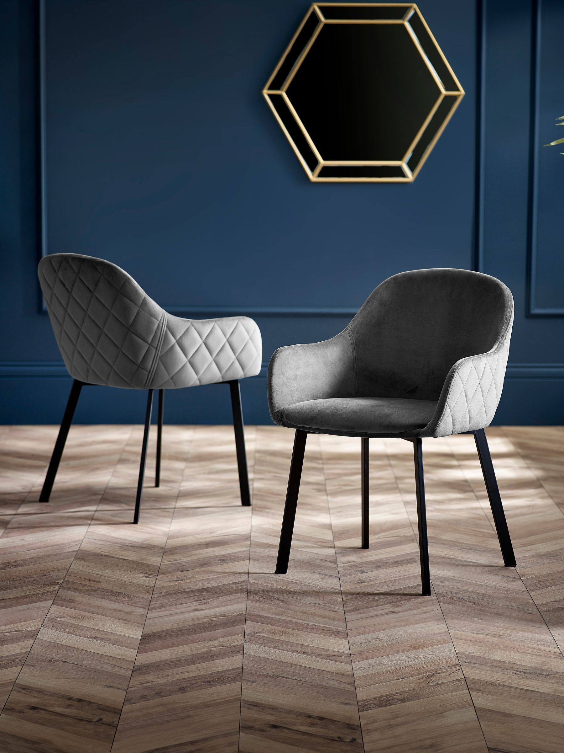 Julian Bowen Unisex Grey Velvet Set Of 2 Lima Dining Chairs