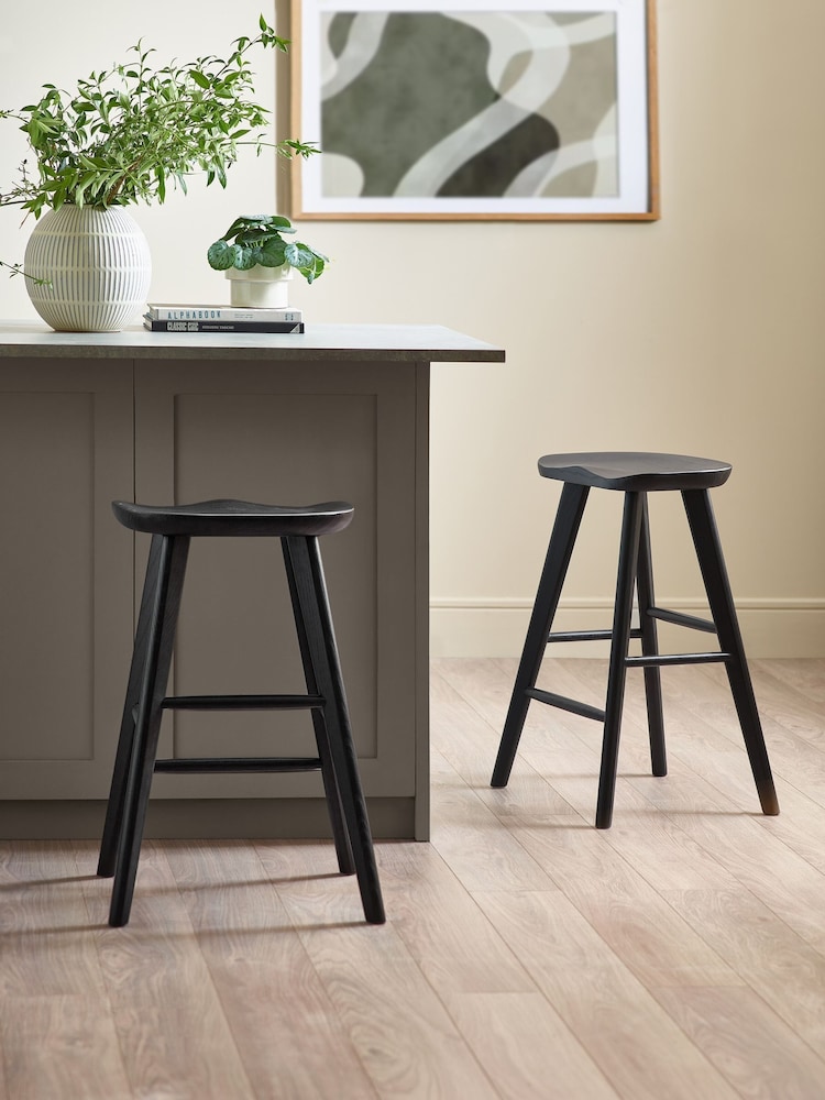 Julian Bowen Black Mulu Solid Oak Bar Stool - Image 1 of 5 Julian Bowen Black Mulu Solid Oak Bar Stool - Image 1 of 5