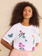 Elfenbeingarten der Blumen - Accessoire - Love & Roses Jersey-T-Shirt mit Stickerei und Rundhalsausschnitt - Bild 1 von 5