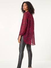 Roman Red Collared Animal Print Blouse - Image 3 of 5