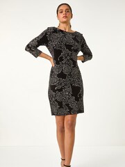 Roman Black Paisley Print Velvet Shift Dress - Image 2 of 5