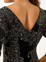 Roman Black Paisley Print Velvet Shift Dress - Image 3 of 5