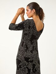 Roman Black Paisley Print Velvet Shift Dress - Image 4 of 5