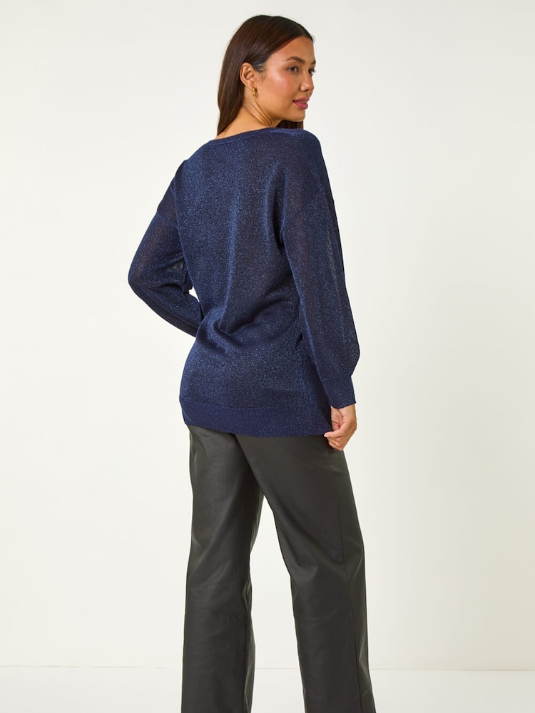 Roman Blue Relaxed Shimmer Jumper - Image 2 of 6