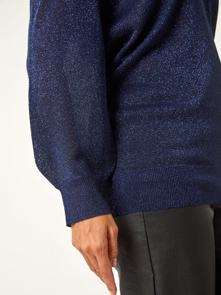 Roman Blue Relaxed Shimmer Jumper - Image 6 of 6 Roman Blue Relaxed Shimmer Jumper - Image 6 of 6