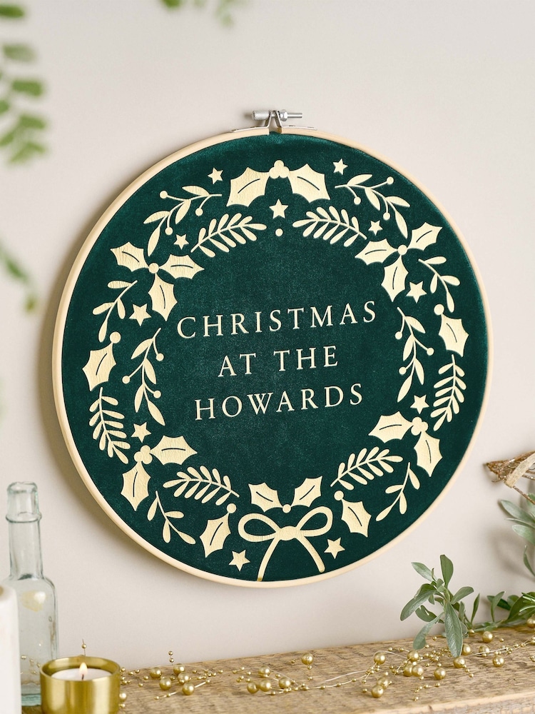 Personalised Christmas Wreath Velvet Hoop by No Ordinary Gift - Image 1 of 2
