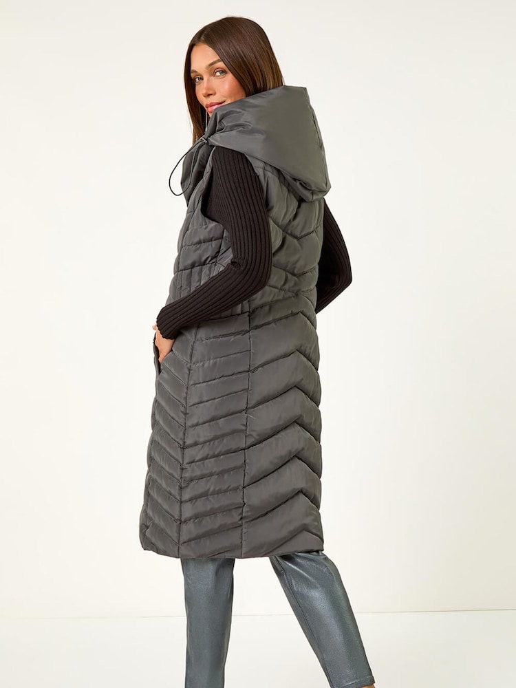 Roman Grey Chevron Quilted Hooded Gilet - Image 2 of 5 Roman Grey Chevron Quilted Hooded Gilet - Image 2 of 5