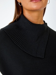 Roman Black Roll Neck Wool Blend Stripe Poncho - Image 2 of 5