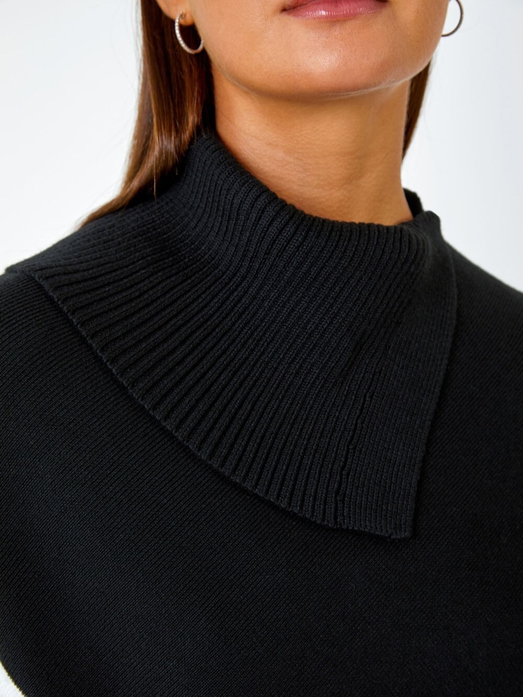 Roman Black Roll Neck Wool Blend Stripe Poncho - Image 2 of 5