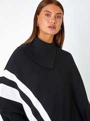 Roman Black Roll Neck Wool Blend Stripe Poncho - Image 4 of 5