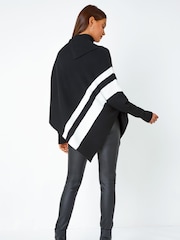 Roman Black Roll Neck Wool Blend Stripe Poncho - Image 5 of 5
