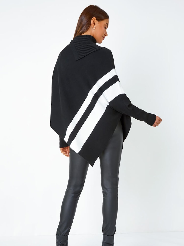 Roman Black Roll Neck Wool Blend Stripe Poncho - Image 5 of 5 Roman Black Roll Neck Wool Blend Stripe Poncho - Image 5 of 5