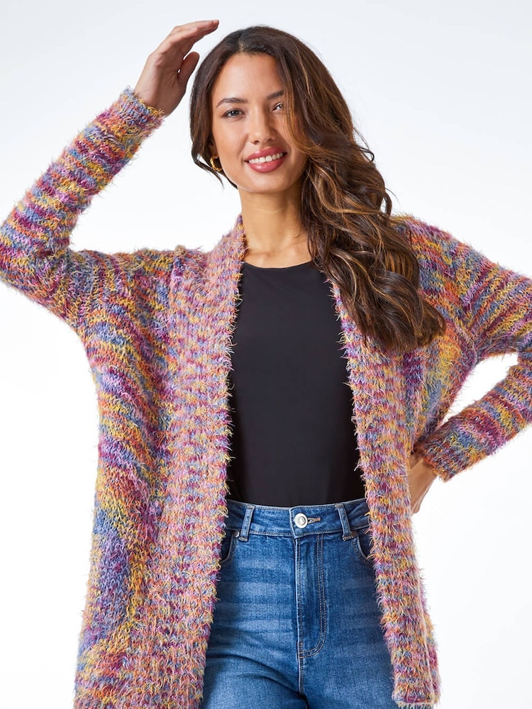 Roman Pink Fluffy Longline Cosy Cardigan - Image 1 of 5 Roman Pink Fluffy Longline Cosy Cardigan - Image 1 of 5