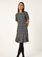 Roman Black Textured Frill Hem Stretch Dress - Image 1 of 5