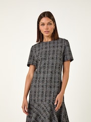 Roman Black Textured Frill Hem Stretch Dress - Image 2 of 5