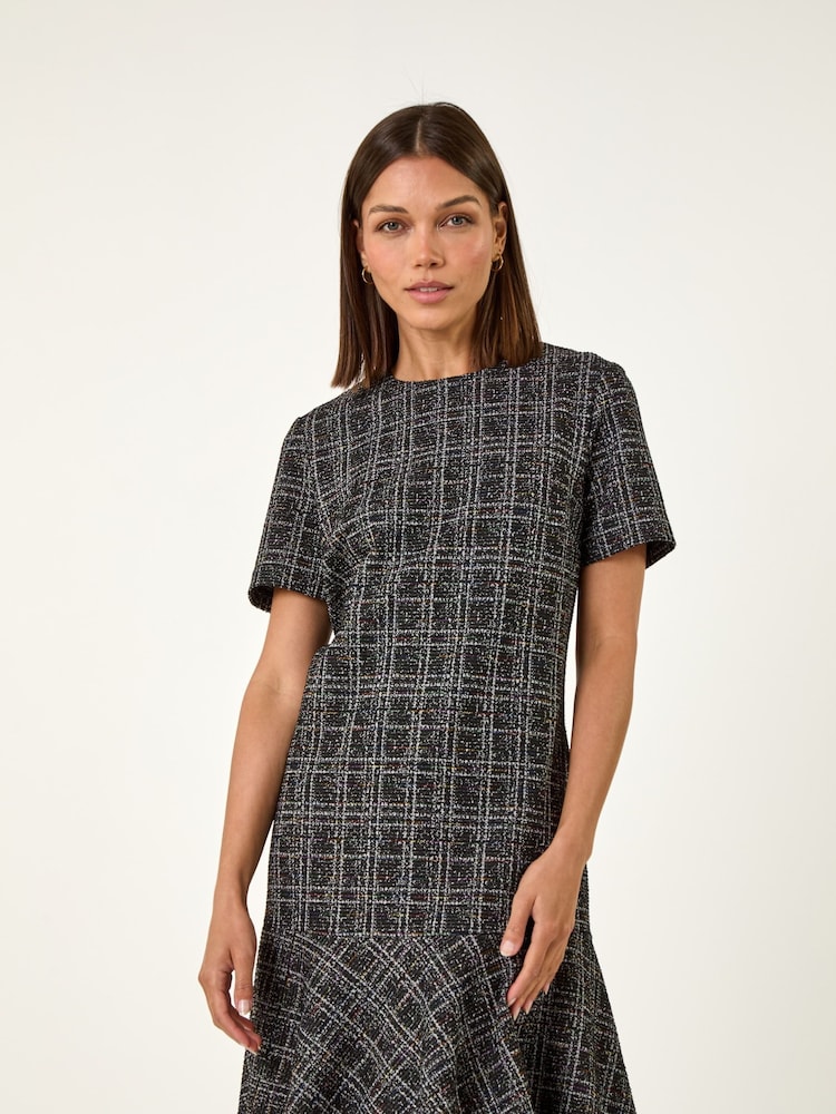 Roman Black Textured Frill Hem Stretch Dress - Image 2 of 5
