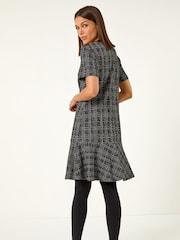 Roman Black Textured Frill Hem Stretch Dress - Image 3 of 5