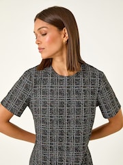 Roman Black Textured Frill Hem Stretch Dress - Image 4 of 5