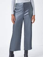 Roman Metallic Metallic Coated Wide Leg Cropped Trousers - Image 1 of 5