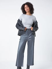 Roman Metallic Metallic Coated Wide Leg Cropped Trousers - Image 2 of 5