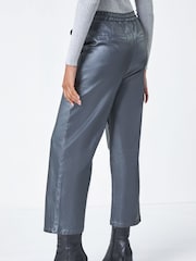 Roman Metallic Metallic Coated Wide Leg Cropped Trousers - Image 3 of 5