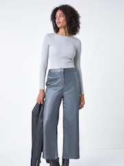 Roman Metallic Metallic Coated Wide Leg Cropped Trousers - Image 4 of 5