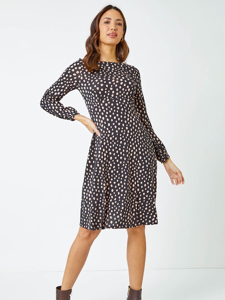 Roman Black Pebble Spot Stretch Tea Dress - Image 1 of 5 Roman Black Pebble Spot Stretch Tea Dress - Image 1 of 5