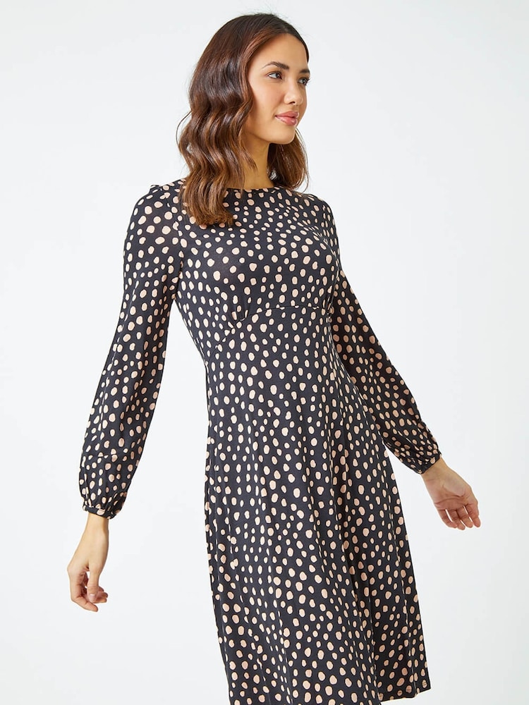 Roman Black Pebble Spot Stretch Tea Dress - Image 2 of 5 Roman Black Pebble Spot Stretch Tea Dress - Image 2 of 5