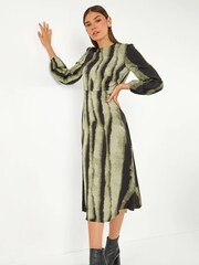 Roman Green Shadow Stripe Print Midi Dress - Image 1 of 5