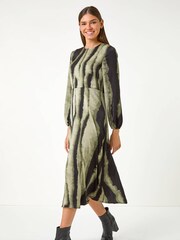 Roman Green Shadow Stripe Print Midi Dress - Image 3 of 5