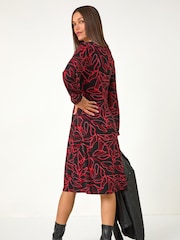 Roman Red Leaf Print Stretch Tea Dress - Image 2 of 5