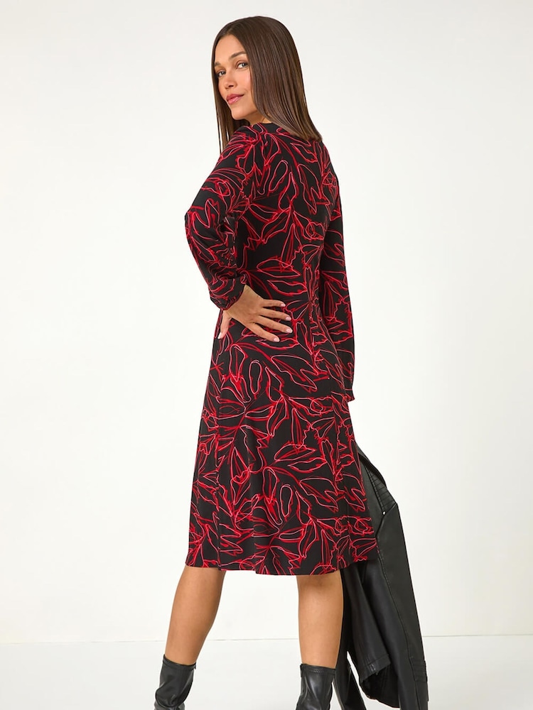 Roman Red Leaf Print Stretch Tea Dress - Image 2 of 5