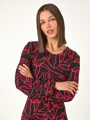 Roman Red Leaf Print Stretch Tea Dress - Image 3 of 5