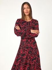 Roman Red Leaf Print Stretch Tea Dress - Image 4 of 5