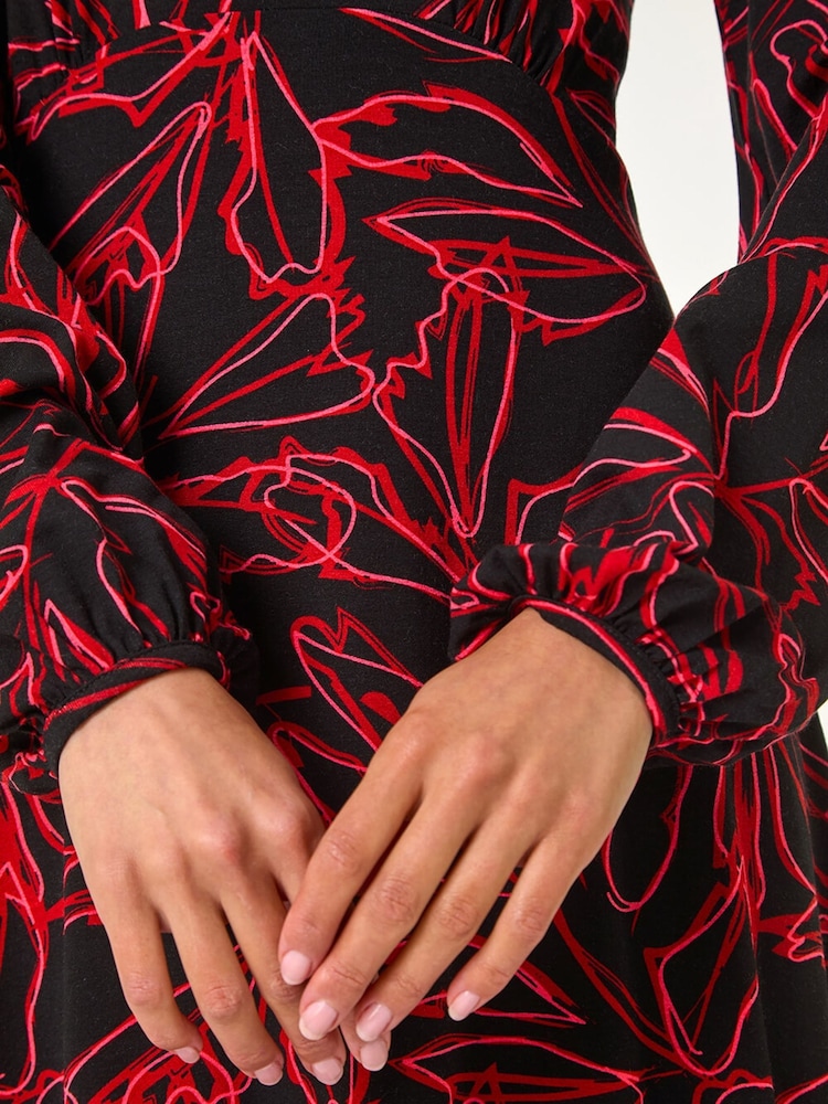 Roman Red Leaf Print Stretch Tea Dress - Image 5 of 5