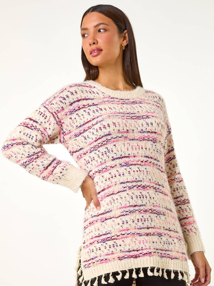 Roman Pink Boucle Fringe Hem Tunic Jumper - Image 1 of 5