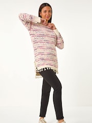 Roman Pink Boucle Fringe Hem Tunic Jumper - Image 3 of 5