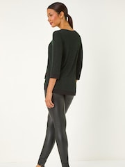 Roman Green Brillo Contrast Band Stretch Tunic Top - Image 2 of 4