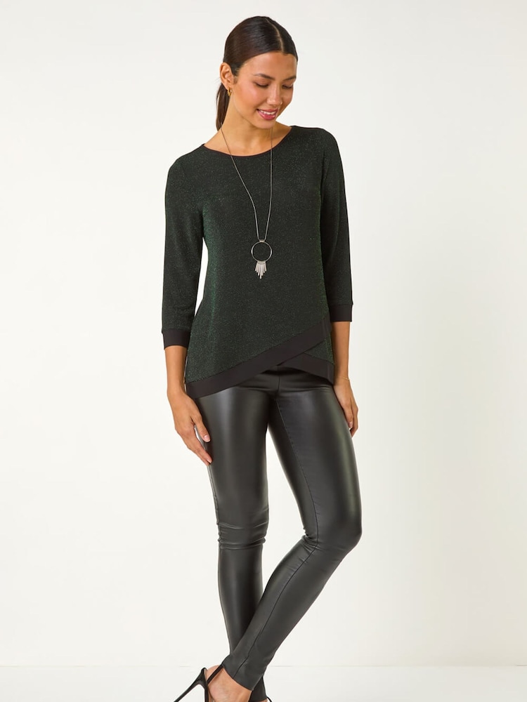 Roman Green Brillo Contrast Band Stretch Tunic Top - Image 4 of 4