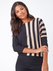 Roman Black Contrast Stripe Print Knit Jumper - Image 1 of 5