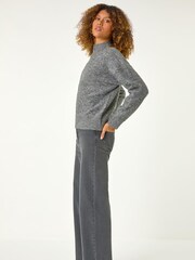 Roman Grey Sequin Detail High Neck Jumper - Image 7 of 7