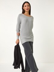 Roman Grey Ribbed Batwing Knit Jumper - Image 4 of 5