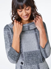 Roman Patchwork Cowl Neck Button Detail Dress - Slika 3 iz 4
