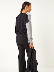 Roman Grey V-Neck Colour Block Knit Jumper - Image 4 of 5